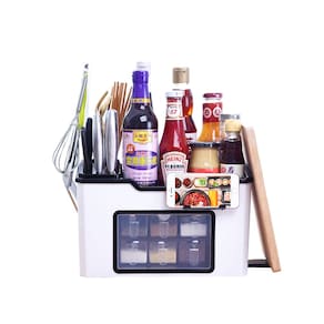 Porta Temperos Multifuncional Com Suporte Para Facas E Utensílios De Cozinha Plástico 15 Peças