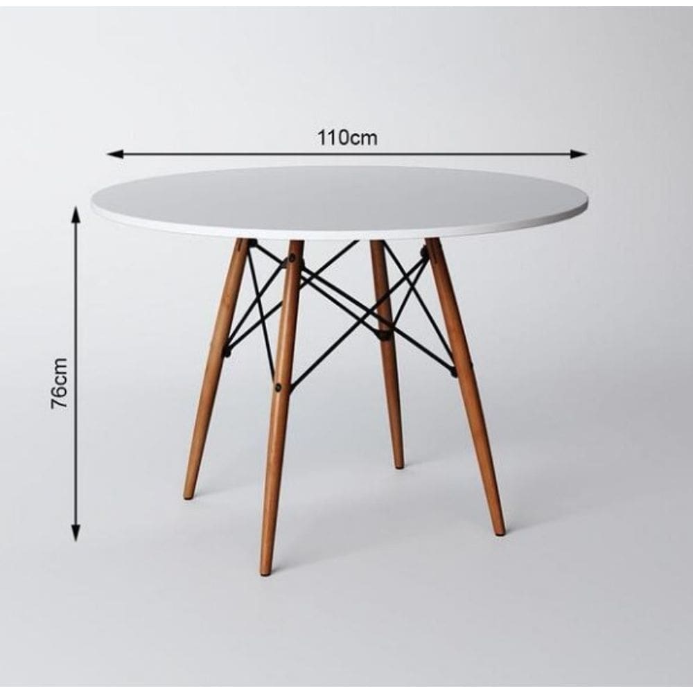 Mesa de Jantar Redonda Eiffel Eames 110cm Tampo Madeira Branco