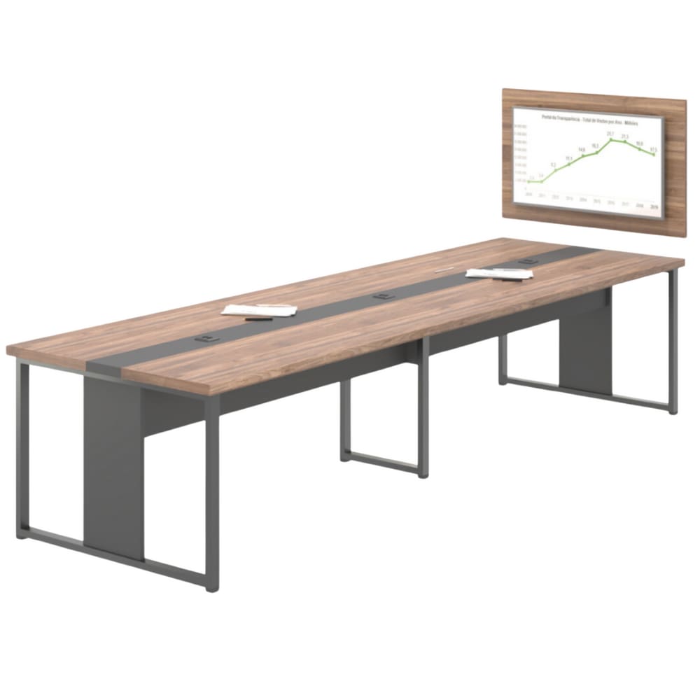 Mesa Sala de Reunião Empresa Painel 6 Lugares Noce Preto