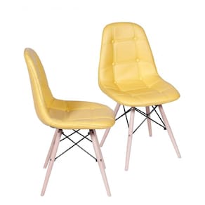 Conjunto 2 Cadeiras Eames Eifeel Botone Base de Madeira Or Design Amarelo