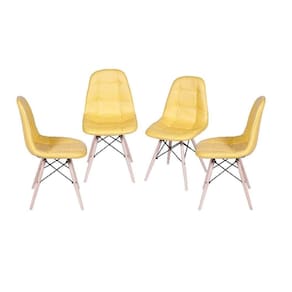 Conjunto 4 Cadeiras Eames Eifeel Botone Base de Madeira Or Design Amarelo