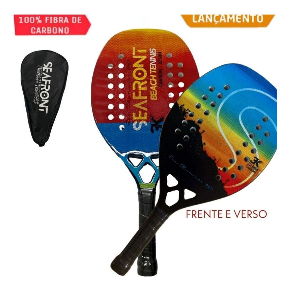 Raquete Beach Tennis 100% Fibra Carbono 3K Preto Desenho