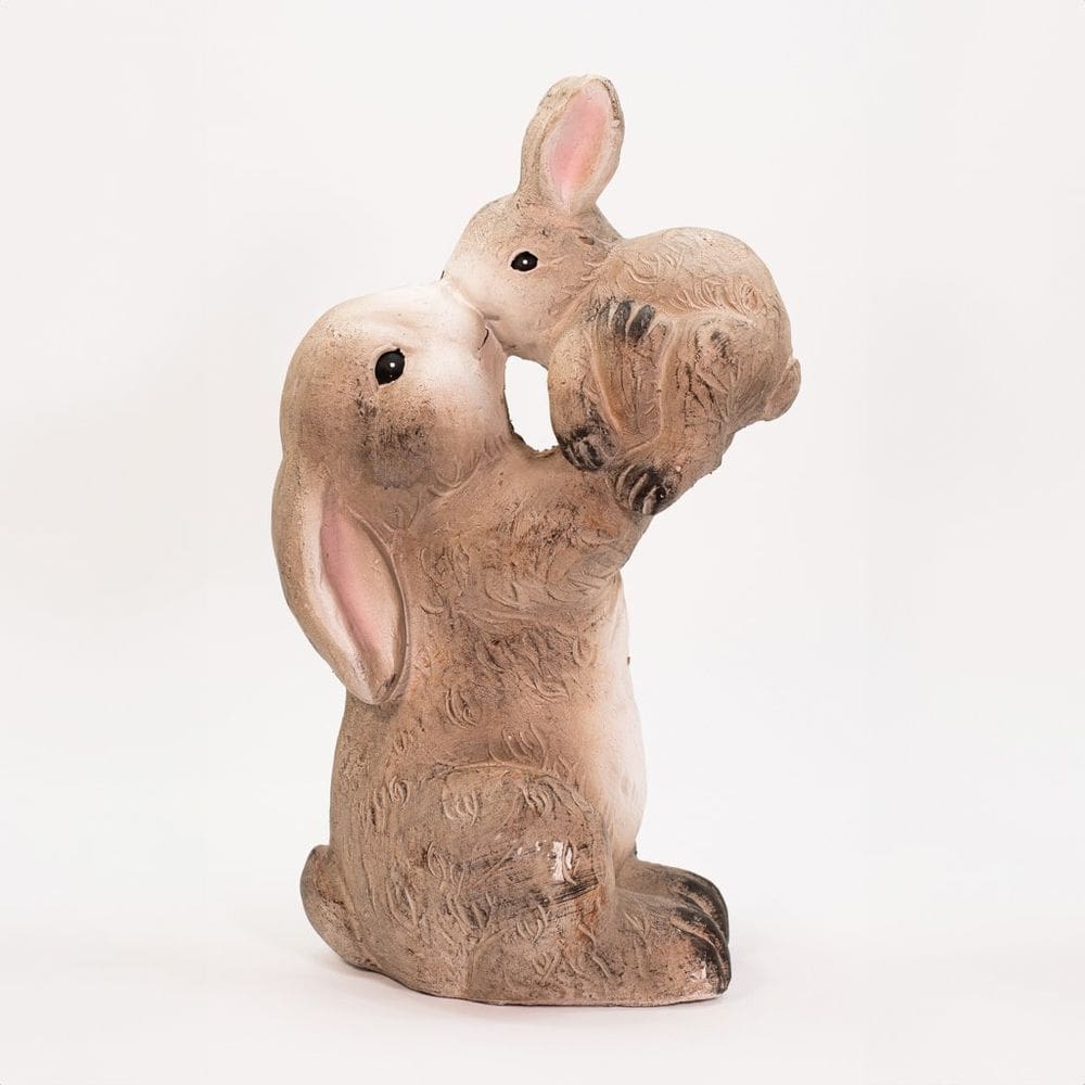 Coelha de Páscoa Decoração Coelhinha com Filhote Cerâmica 47cm