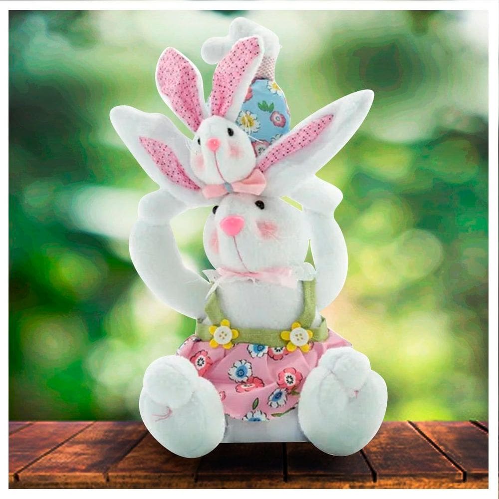 Decoração de Páscoa Família de Coelhos Artesanal 35cm