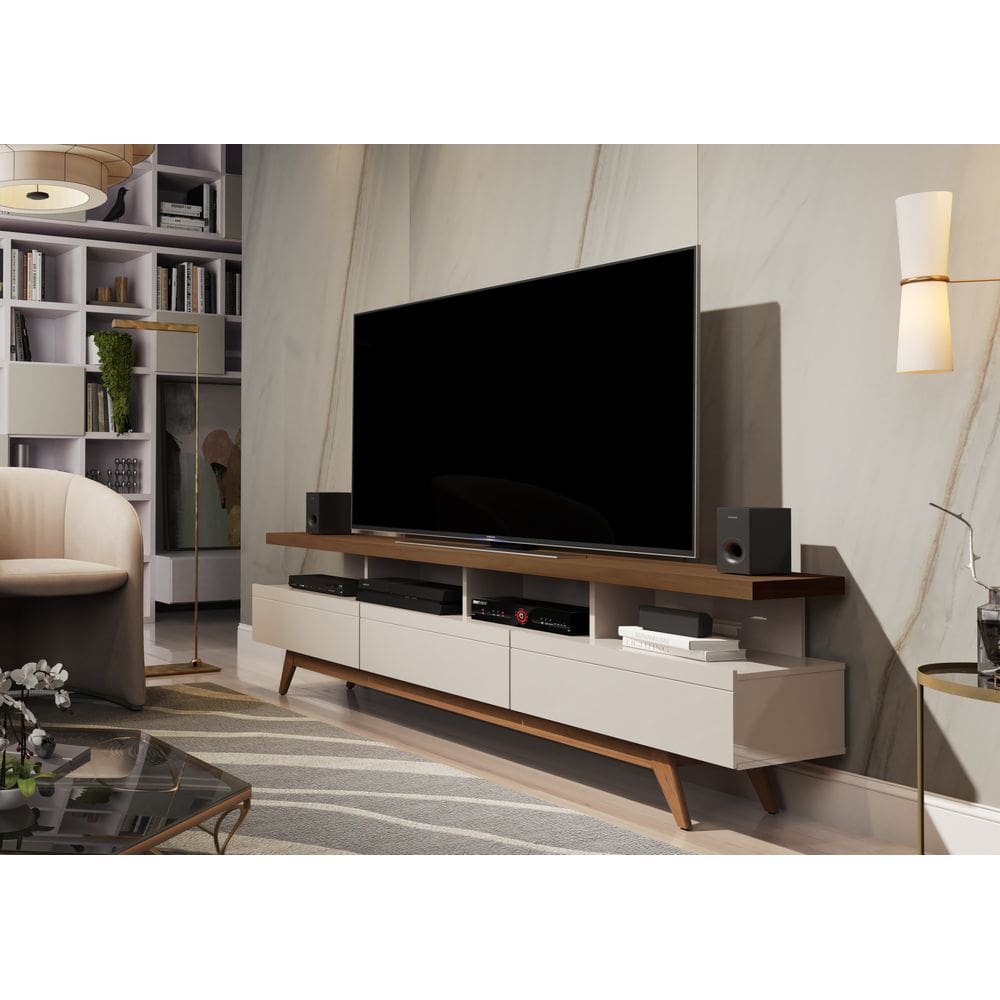 Rack com Nichos Vivare Wood 1.8 Off White e Freijó Giga