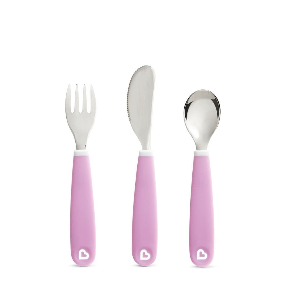 Kit Talher Garfo/Colher/Faca Roxo Infantil Munchkin de Alta Qualidade e Prático