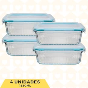 Kit 4 Tigela Potes Hermeticos Canelados 1520ML Grande Marmita