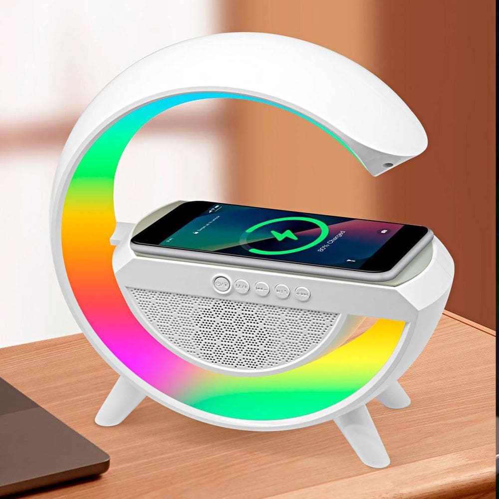 Luminária Rgb Caixa Som G Speaker Carregador Indução Relógio