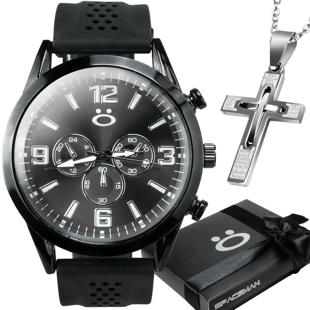 Corrente Crucifixo + Relogio Masculino Aço Inox + Caixa