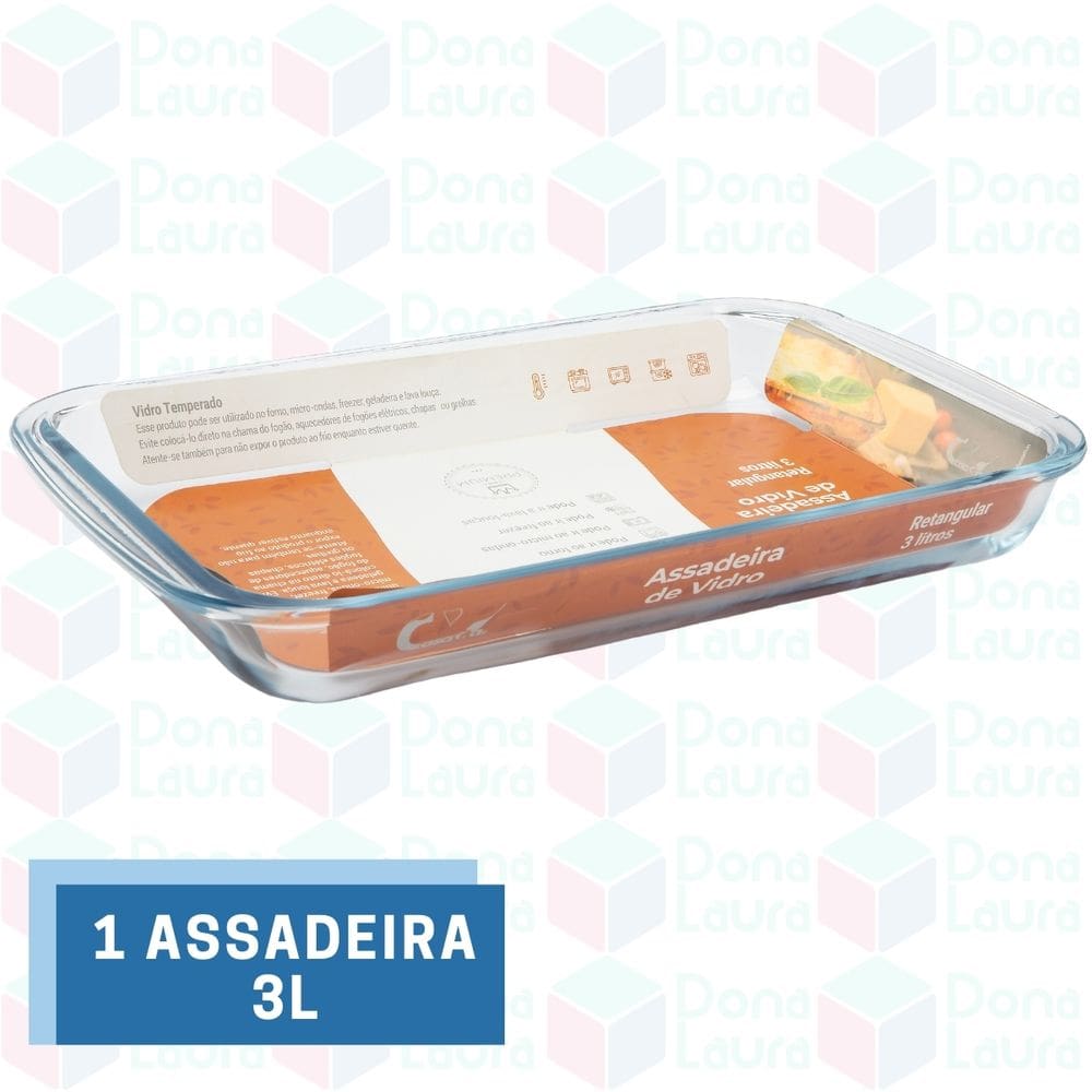 Assadeira 3L Retangular Vidro Temperado Doces Bombom Pudim Torta 1UNID