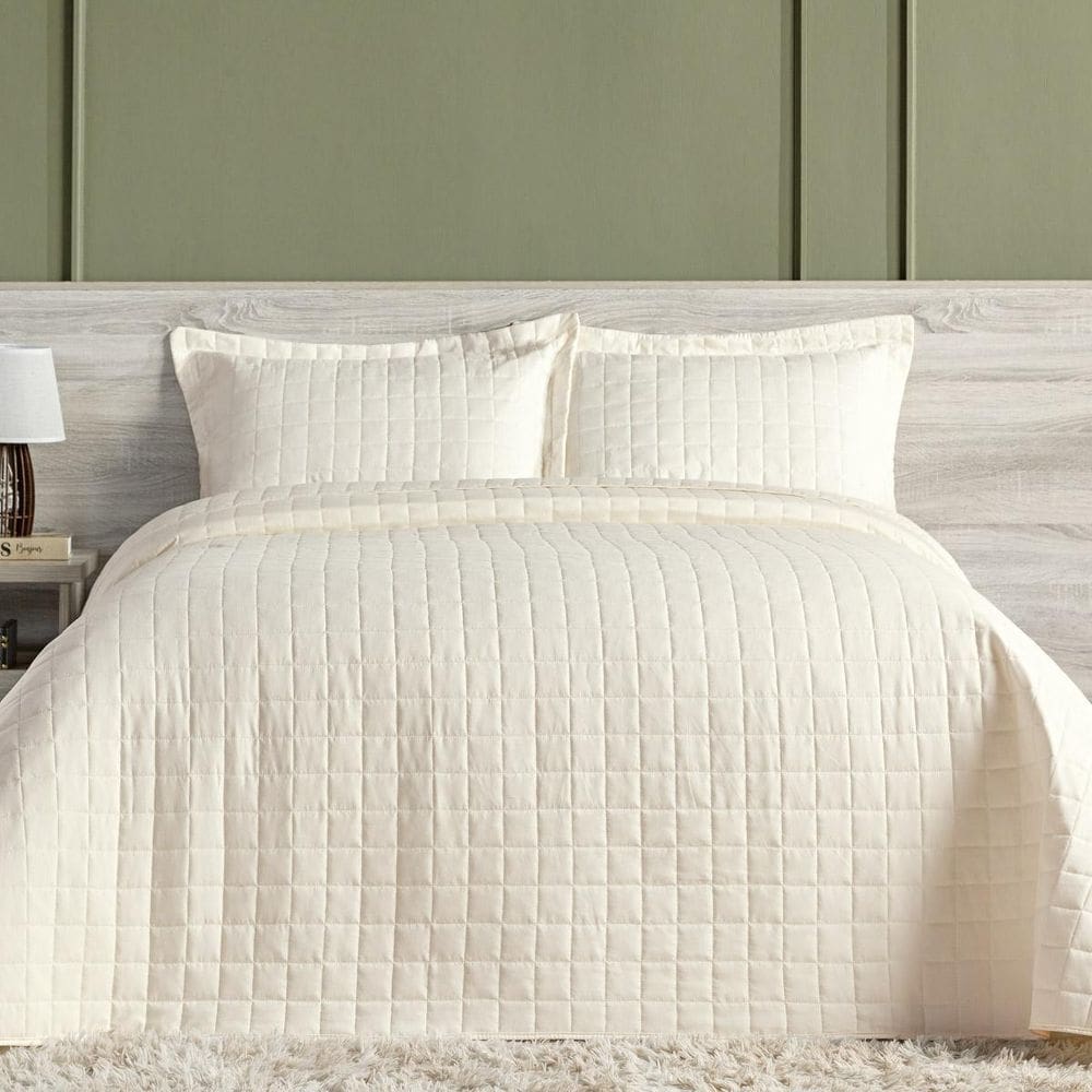 Cobre Leito Queen Size 3 Peças Matelado 300 Fios Marfim