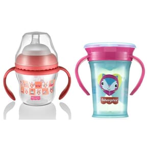 Kit Copo de Transição 150ml rosa + Copo de Treinamento 210ml First Moments Fisher Price - BB1056K