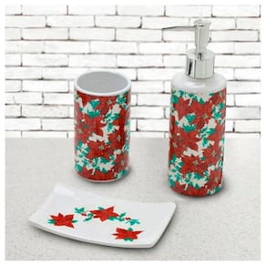 Jogo De Banheiro De Natal Com Flores Cerâmica 3 Peças