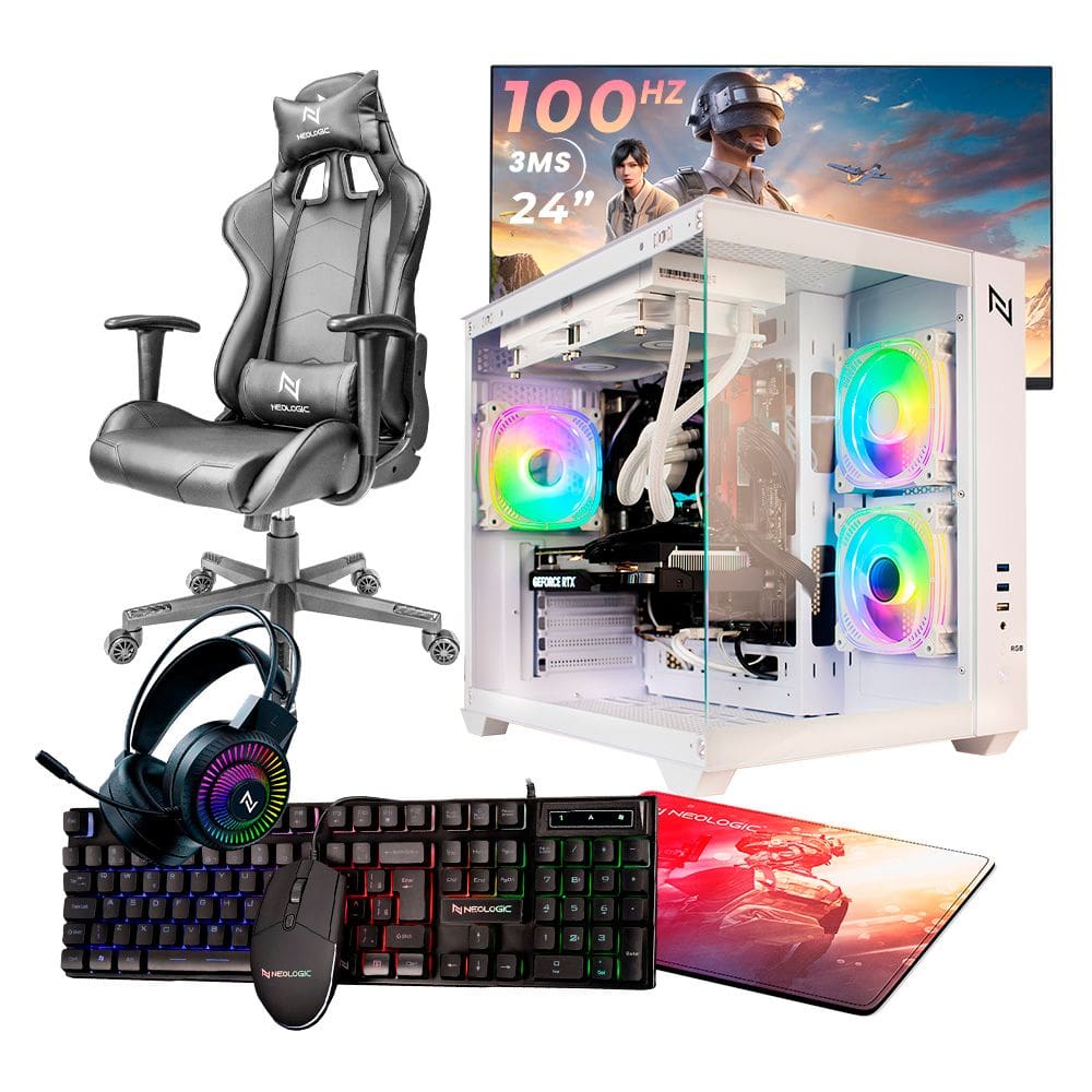 PC GAMER COMPLETO RYZEN 5 5600GT, 16GB 3200MHZ (RADEON VEGA 7), SSD 480GB, 500W 80 PLUS, MONITOR 24" 100HZ, CADEIRA - NLI87601
