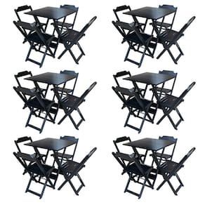 Kit 6 Jogos de Mesa com 4 Cadeiras de Madeira Dobravel 70x70 Ideal para Bar e Restaurante - Preto