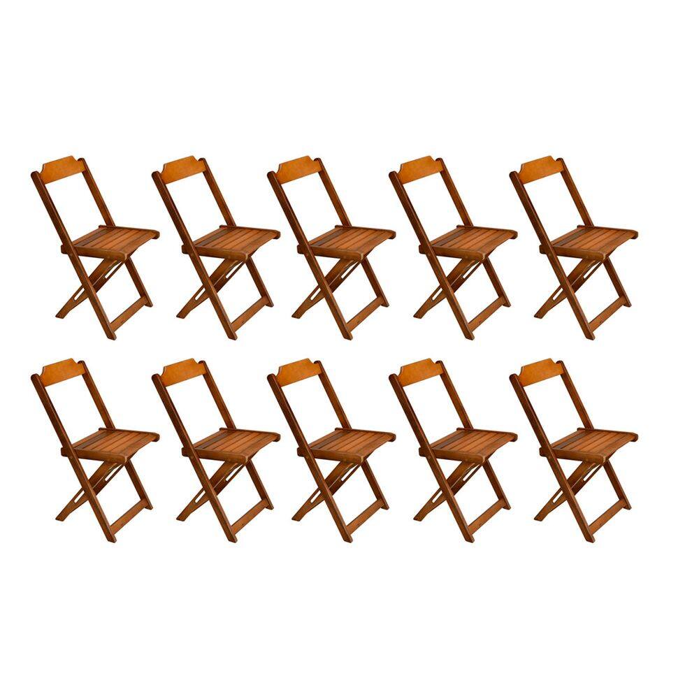 Kit 10 Cadeiras de Madeira Dobravel Castanho