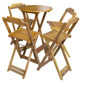 Conjunto de Mesa Bistrô de Madeira com 4 Cadeiras Dobravel Ideal para Bar e Restaurante Castanho