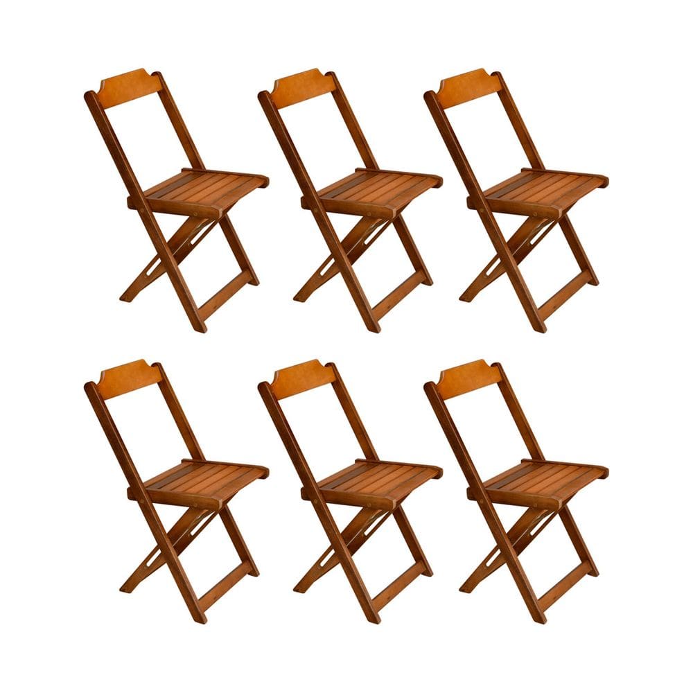 Kit 6 Cadeiras de Madeira Dobravel Castanho