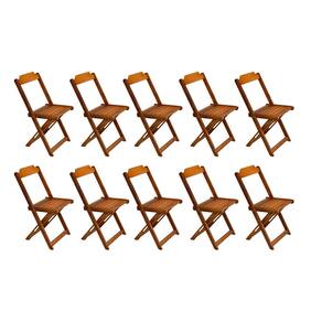 Kit 10 Cadeiras de Madeira Dobravel Castanho