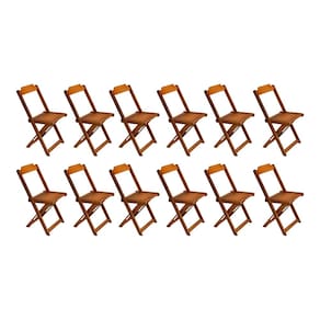 Kit 12 Cadeiras de Madeira Dobravel Castanho