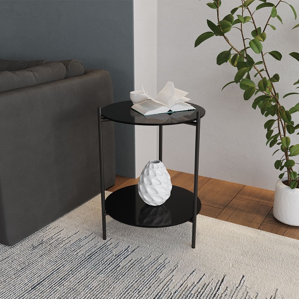 Mesa Lateral Industrial Premium Marbella Preta 