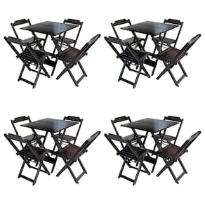 Kit 4 Conjuntos de Mesa com 4 Cadeiras de Madeira Dobravel 70x70 Tabaco