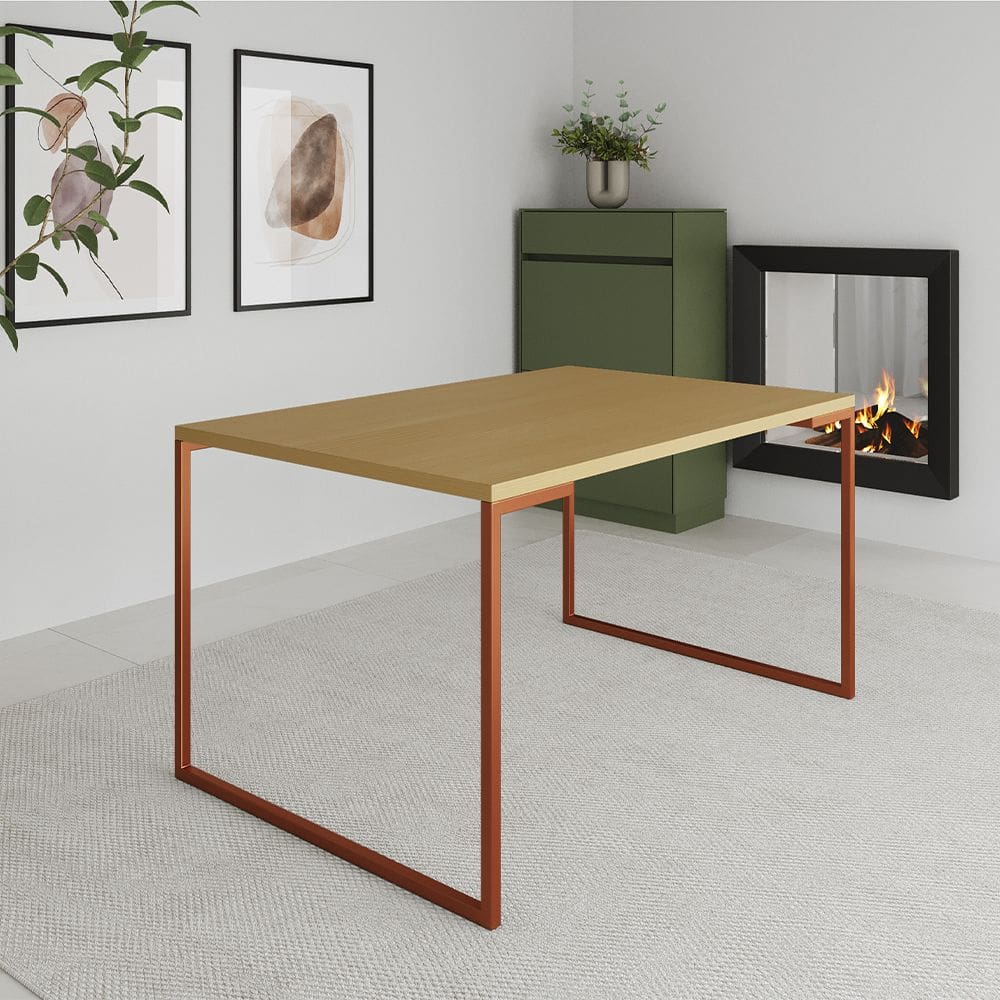 Mesa de Jantar Industrial Canela Manchester com Base Cobre