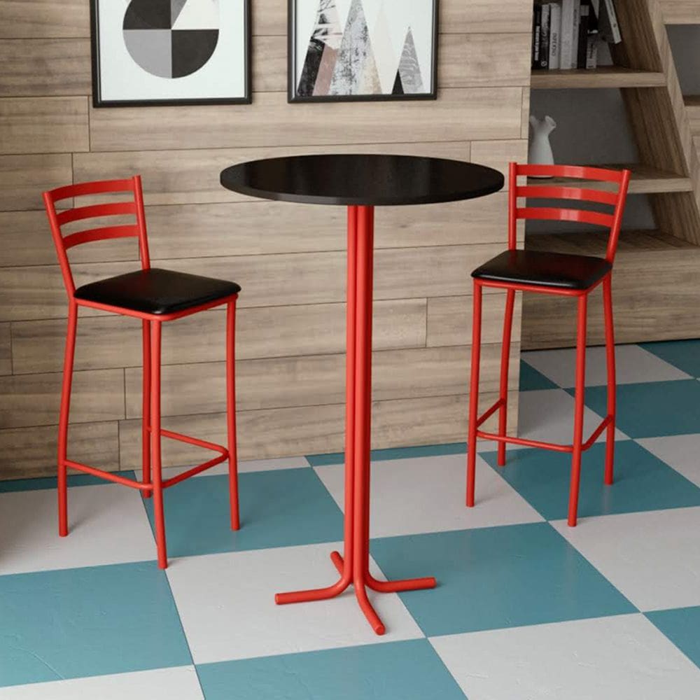 Conjunto Bistrô Mesa com 2 Banquetas Altas Morumbi Vermelho e Tampo Preto