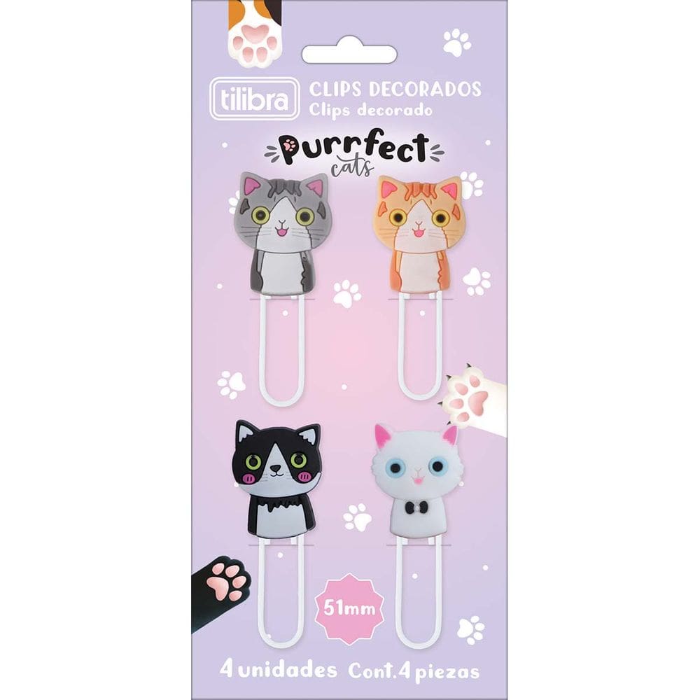 Clips 51mm Decorados Tilibra Blister c/ 4 Un - Purrfect Cats
