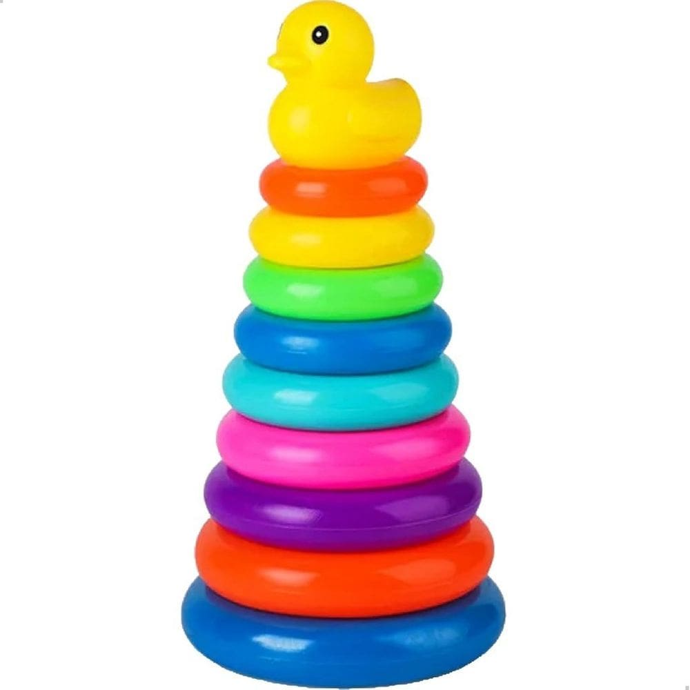 Brinquedo Educativo Pirâmide Blocos de Montar Argolas de Empilhar 8 Peças Modelo Grande 25cm