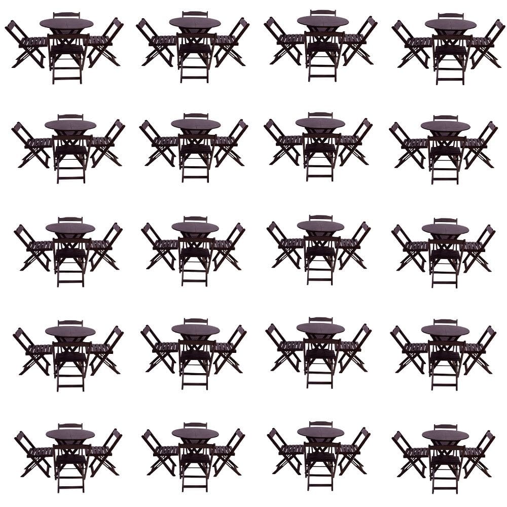 Kit 20 Jogos de Mesa Dobravel com 4 Cadeiras Tampo Redondo 70x70 Tabaco