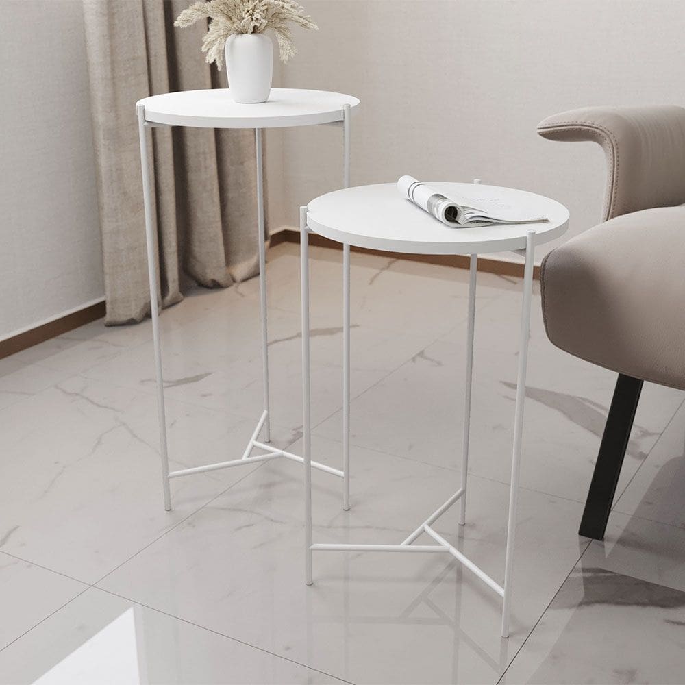 Mesa Lateral Redonda Áquila Branca Tampo Branco