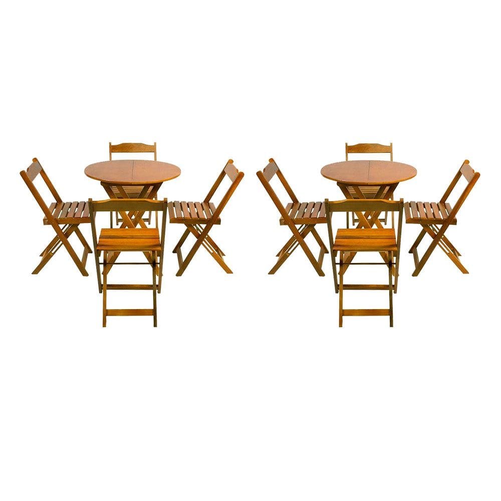 Kit 2 Jogos de Mesa Dobravel com 4 Cadeiras Tampo Redondo 70x70 Castanho