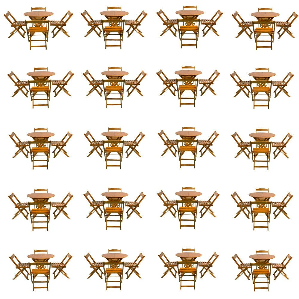 Kit 20 Jogos de Mesa Dobravel com 4 Cadeiras Tampo Redondo 70x70 Castanho