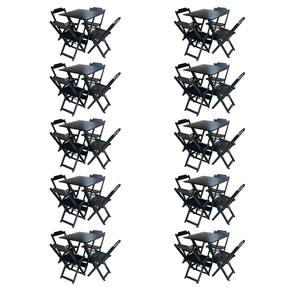 Kit 10 Jogos de Mesa com 4 Cadeiras de Madeira Dobravel 60x60 Ideal para Bar e Restaurante - Preto