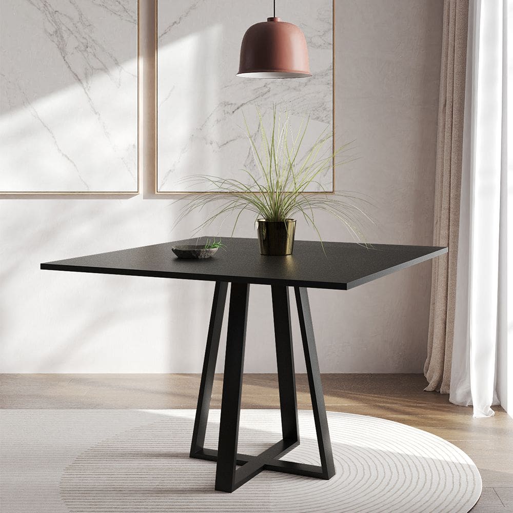 Mesa de Jantar Mônaco 110cm Tampo Preto Pés Preto