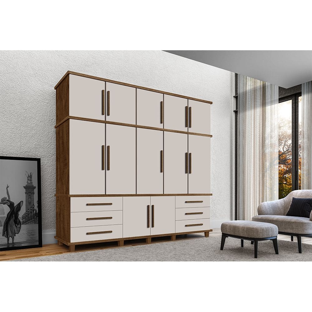 Guarda Roupa Londres 5 Portas 6 Gavetas com Sapateira Malbec Off White