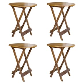 Kit 4 Mesas de Madeira Bistrô Dobravel Ideal para Bar e Restaurante Castanho