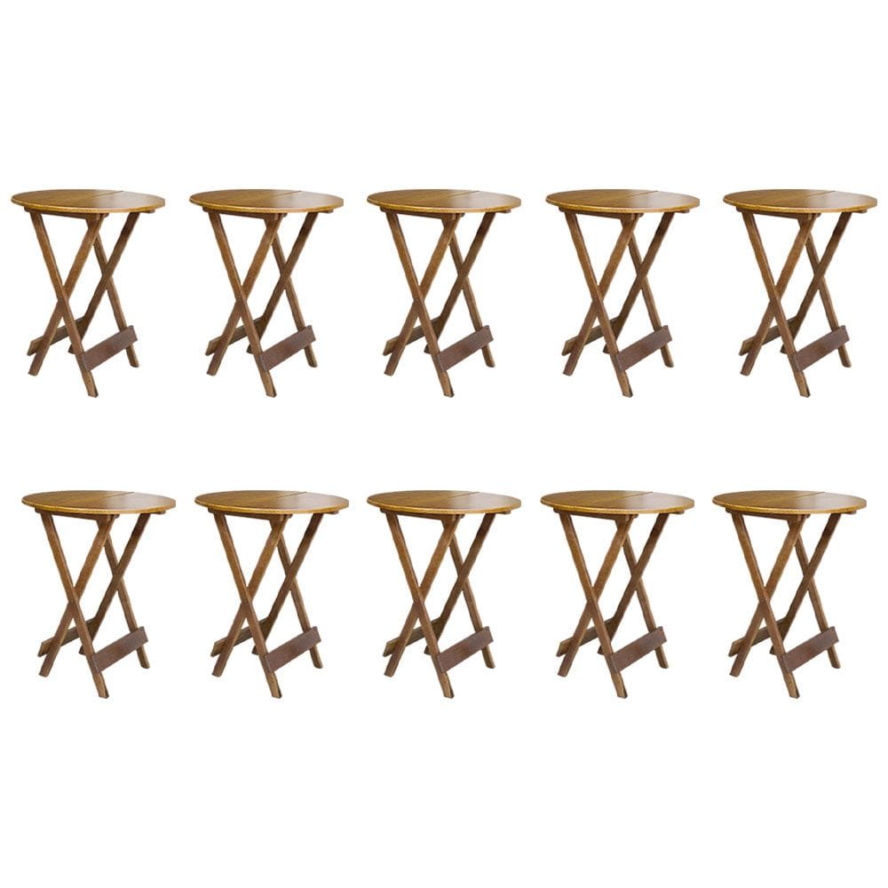 Kit 10 Mesas de Madeira Bistrô Dobravel Ideal para Bar e Restaurante Castanho