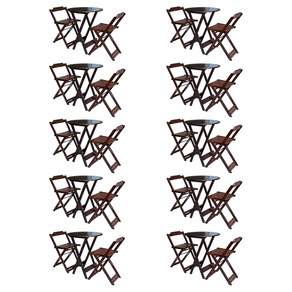 Kit 10 Jogos de Mesa Bistrô de Madeira com 2 Cadeiras Dobravel Ideal para Bar e Restaurante Imbuia