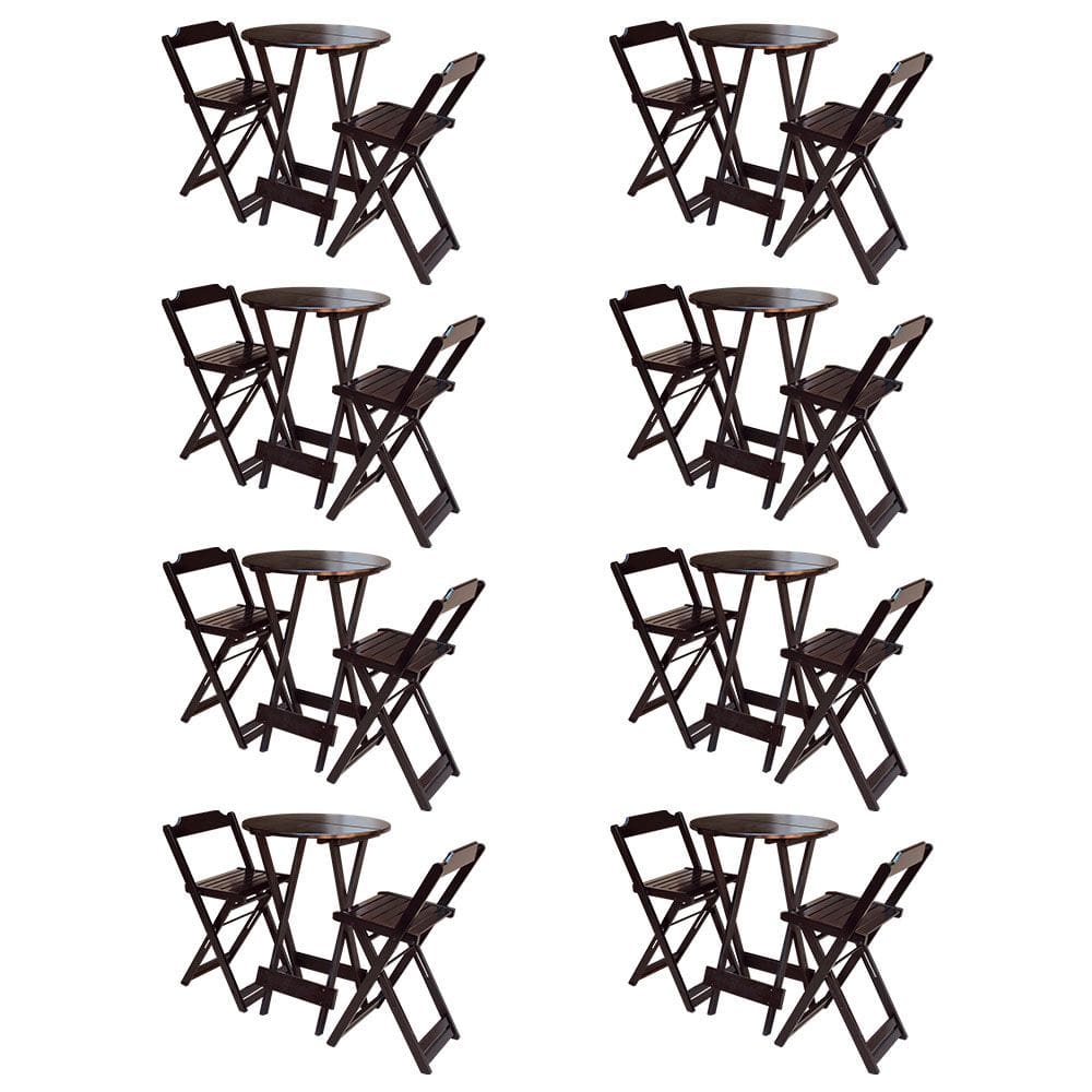 Kit 8 Jogos de Mesa Bistrô de Madeira com 2 Cadeiras Dobravel Ideal para Bar e Restaurante Tabaco