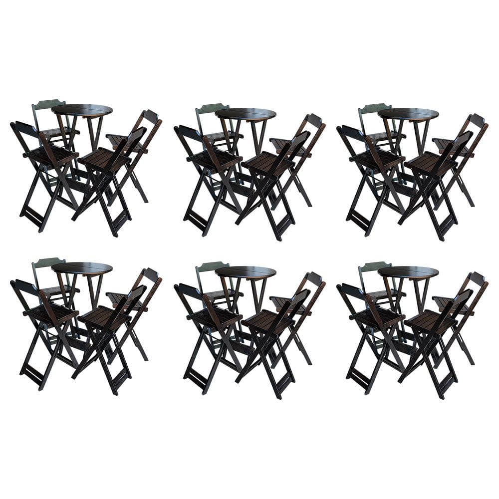 Kit 6 Jogos de Mesa Bistrô de Madeira com 4 Cadeiras Dobravel Ideal para Bar e Restaurante Tabaco