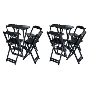 Kit 2 Jogos de Mesa Bistrô de Madeira com 4 Cadeiras Dobravel Ideal para Bar e Restaurante Preto
