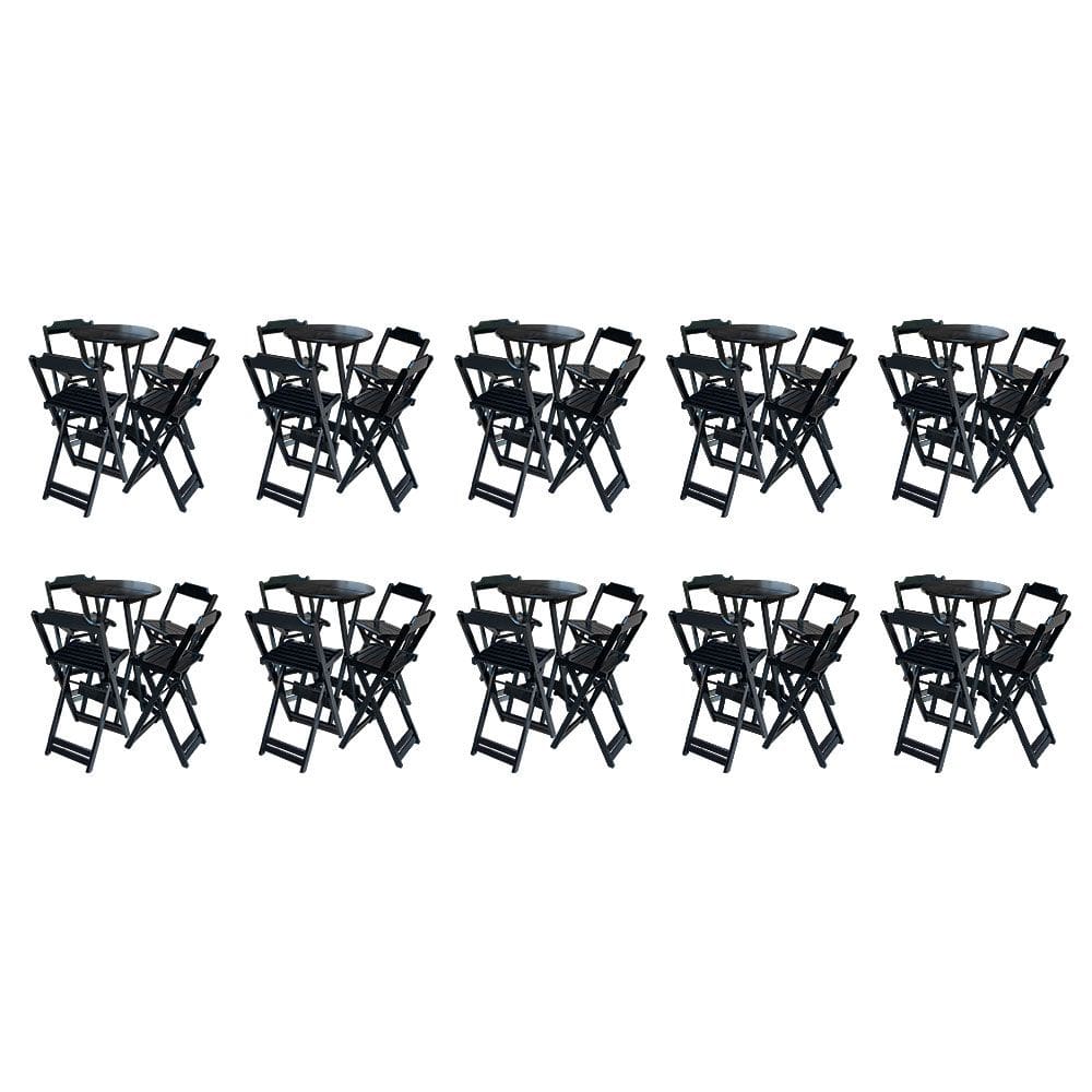 Kit 10 Jogos de Mesa Bistrô de Madeira com 4 Cadeiras Dobravel Ideal para Bar e Restaurante Preto
