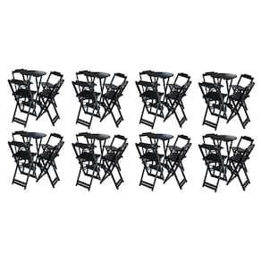 Kit 8 Jogos de Mesa Bistrô de Madeira com 4 Cadeiras Dobravel Ideal para Bar e Restaurante Preto