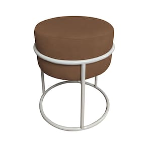Puff Luma Suede Marrom com Base de Aço Cinza