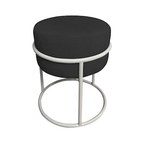 Puff Luma Suede Preto com Base de Aço Cinza