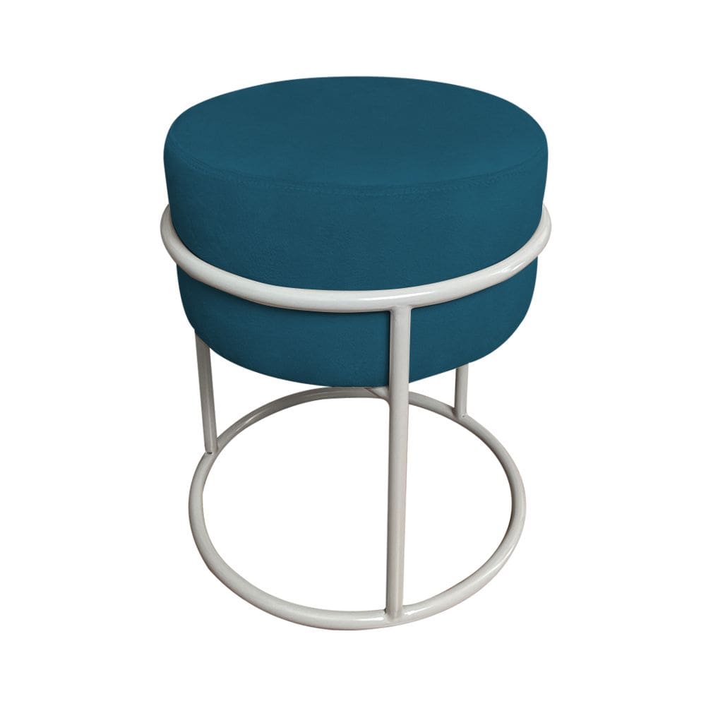Puff Luma Suede Azul Marinho com Base de Aço Cinza