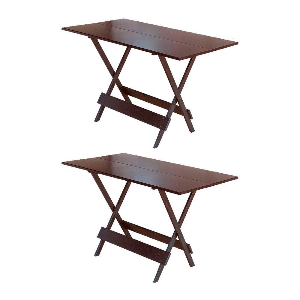 Kit 2 Mesas Dobravel de Madeira 120 X 70 Ideal para Bar e Restaurante - Imbuia