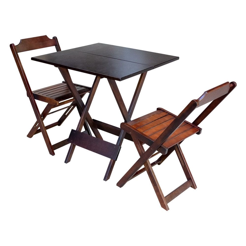 Conjunto de Mesa Dobravel com 2 Cadeiras de Madeira 70x70 Ideal para Bar e Restaurante - Imbuia